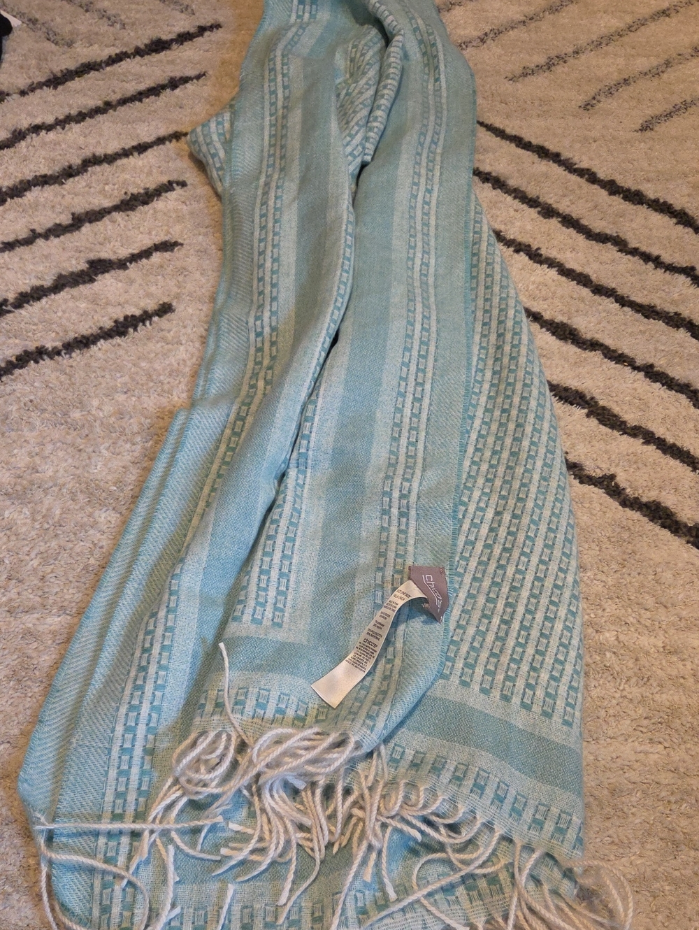 Chico's Aqua Blue Woven Fringe Scarf